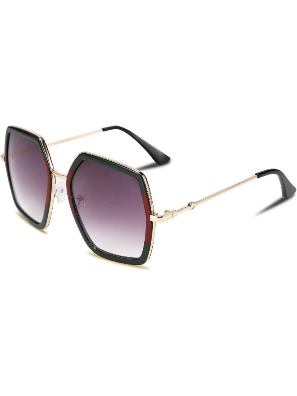 Women's Large Hexagon Inspired Sunglasses Irregular Geometric B2503 Green Red